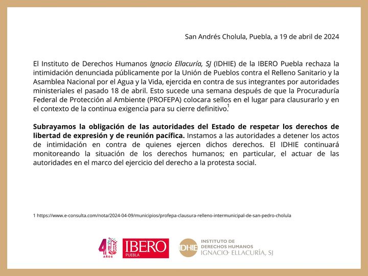 Ibero Puebla exige al gobierno de Puebla el respeto a los derechos humanos por el conflicto del basurero en Cholula