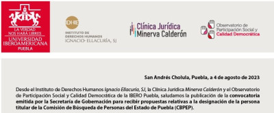 Posicionamiento de la IBERO Puebla sobre la Comisión de la Búsqueda de Personas del Estado de Puebla  