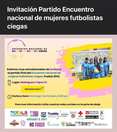 Partido final del Enuentro de mujeres futbolistas ciegas Puebla 2023