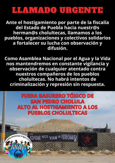 Pronunciamiento en contra del hostigamiento por el gobierno a pueblos cholultecas