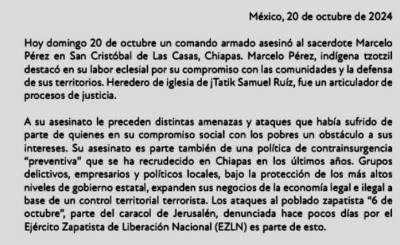 Ante el asesinato del Padre Marcelo y el horror que se vive en Chiapas