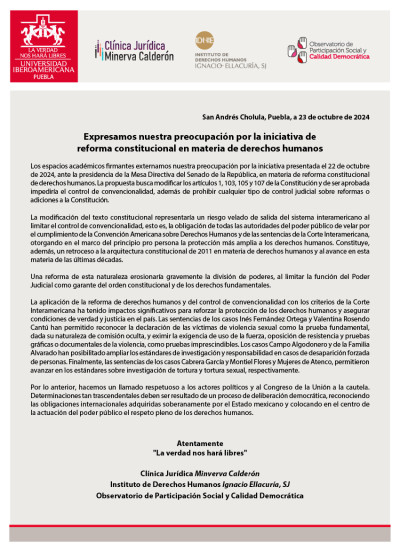 Posicionamiento IBERO Puebla: iniciativa reforma constitucional DD. HH.